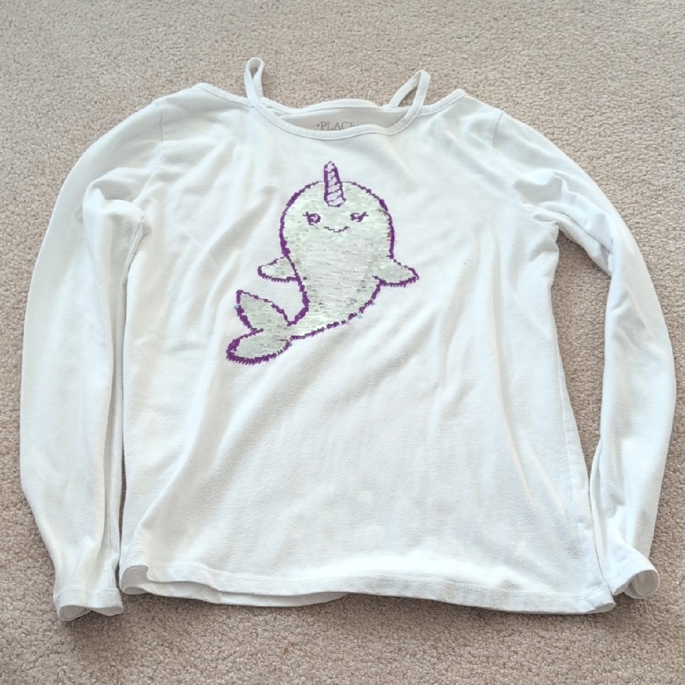 Place White Long Sleeve Tee with Purple Narwhal XL